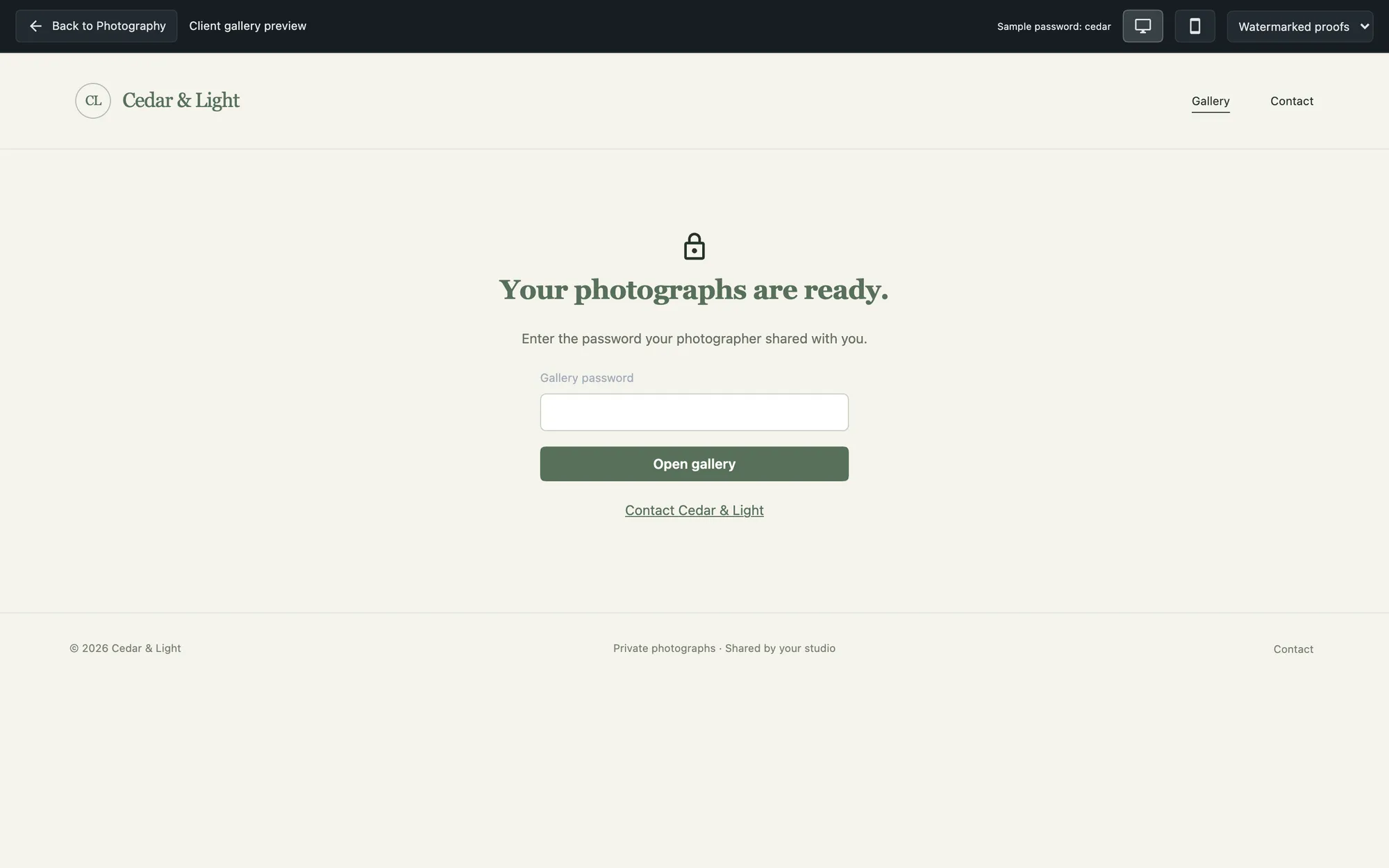 Password-protected client gallery