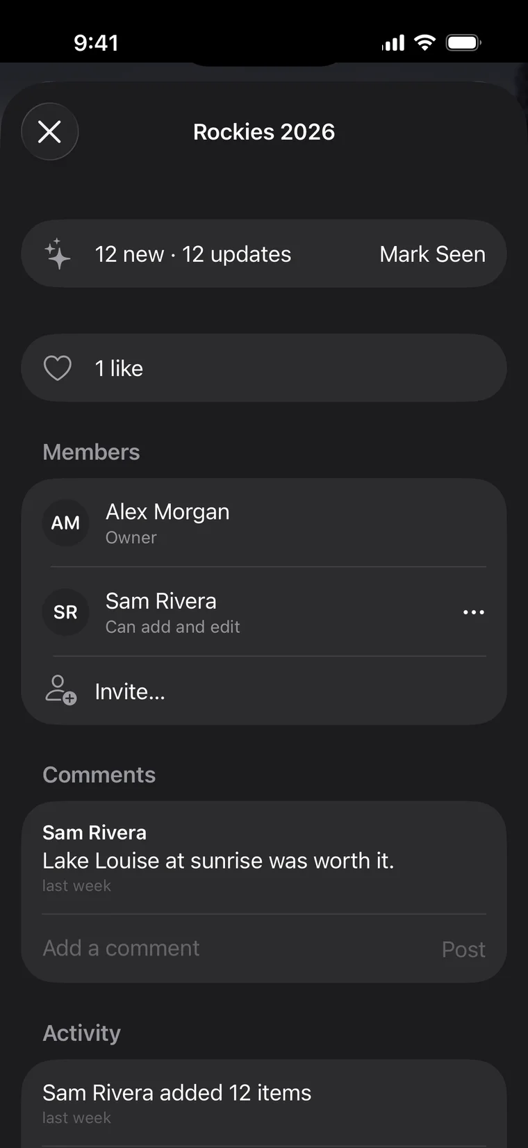 Shared space on iPhone