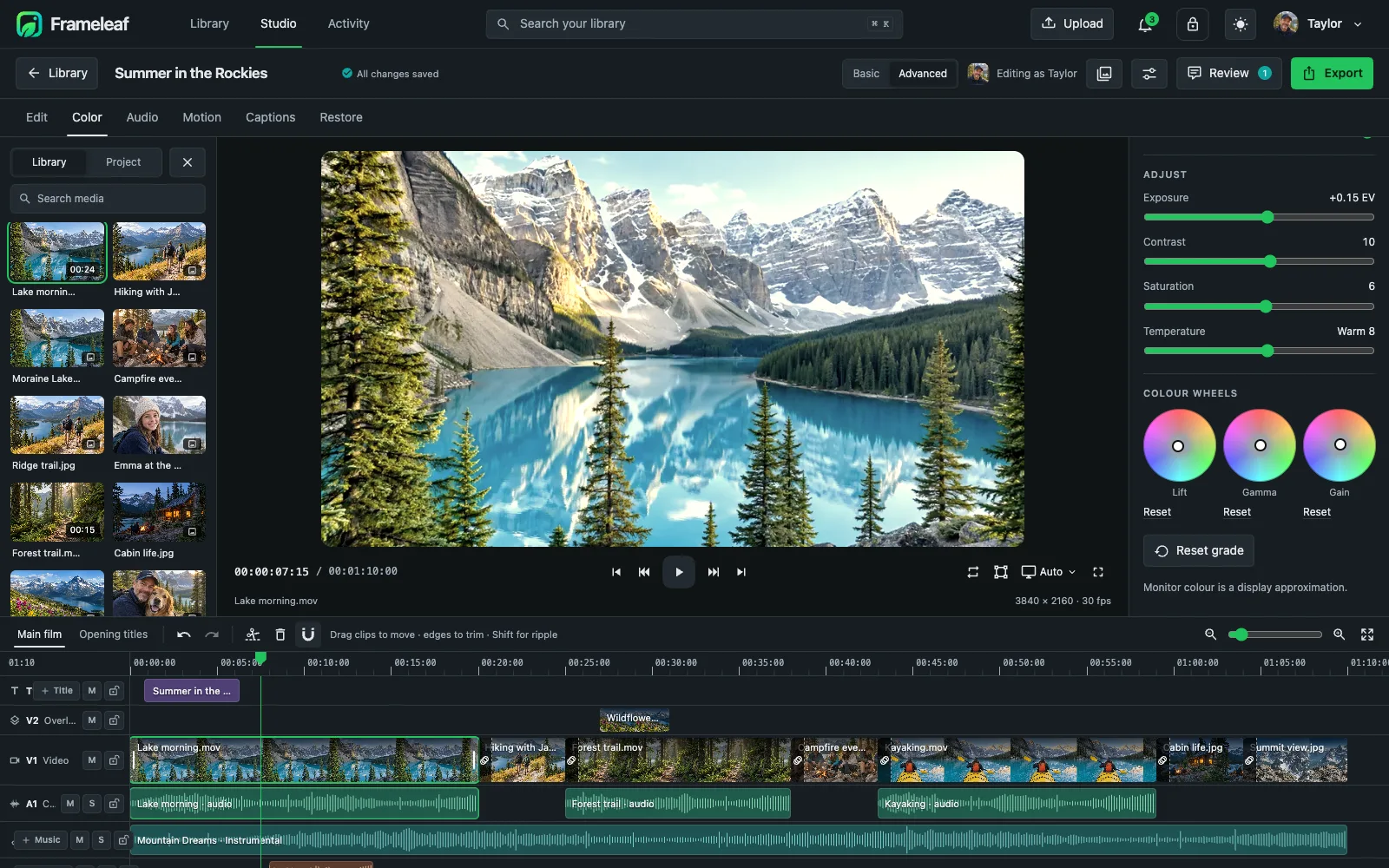 Frameleaf Studio with the colour tab open