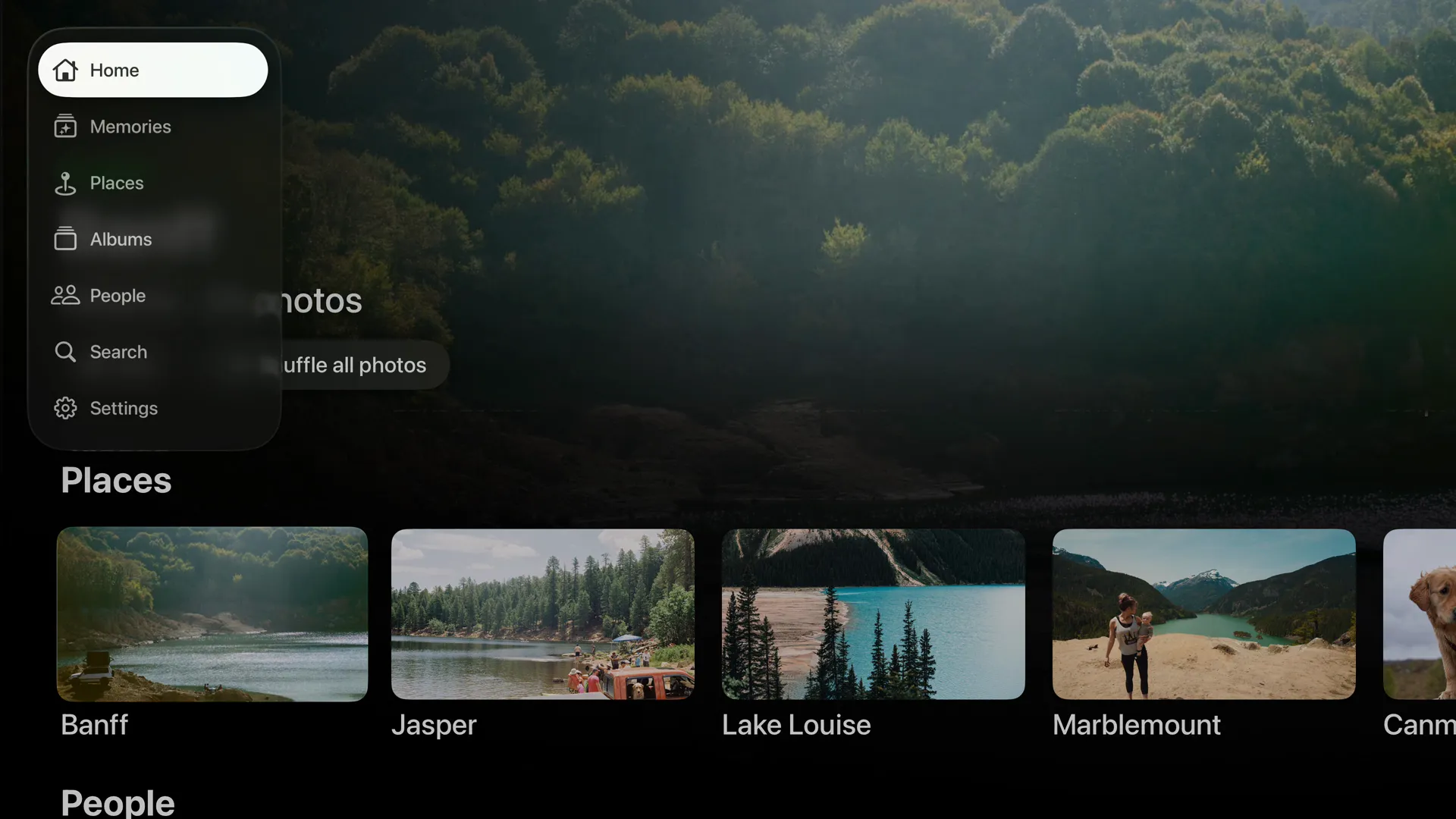 The sidebar open over the Places page