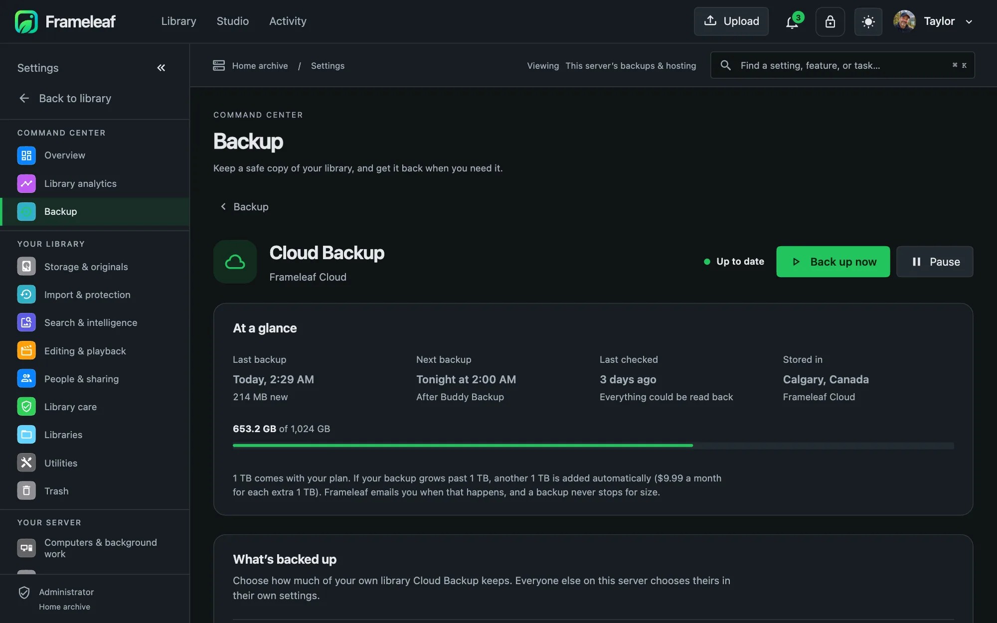 Cloud backup settings