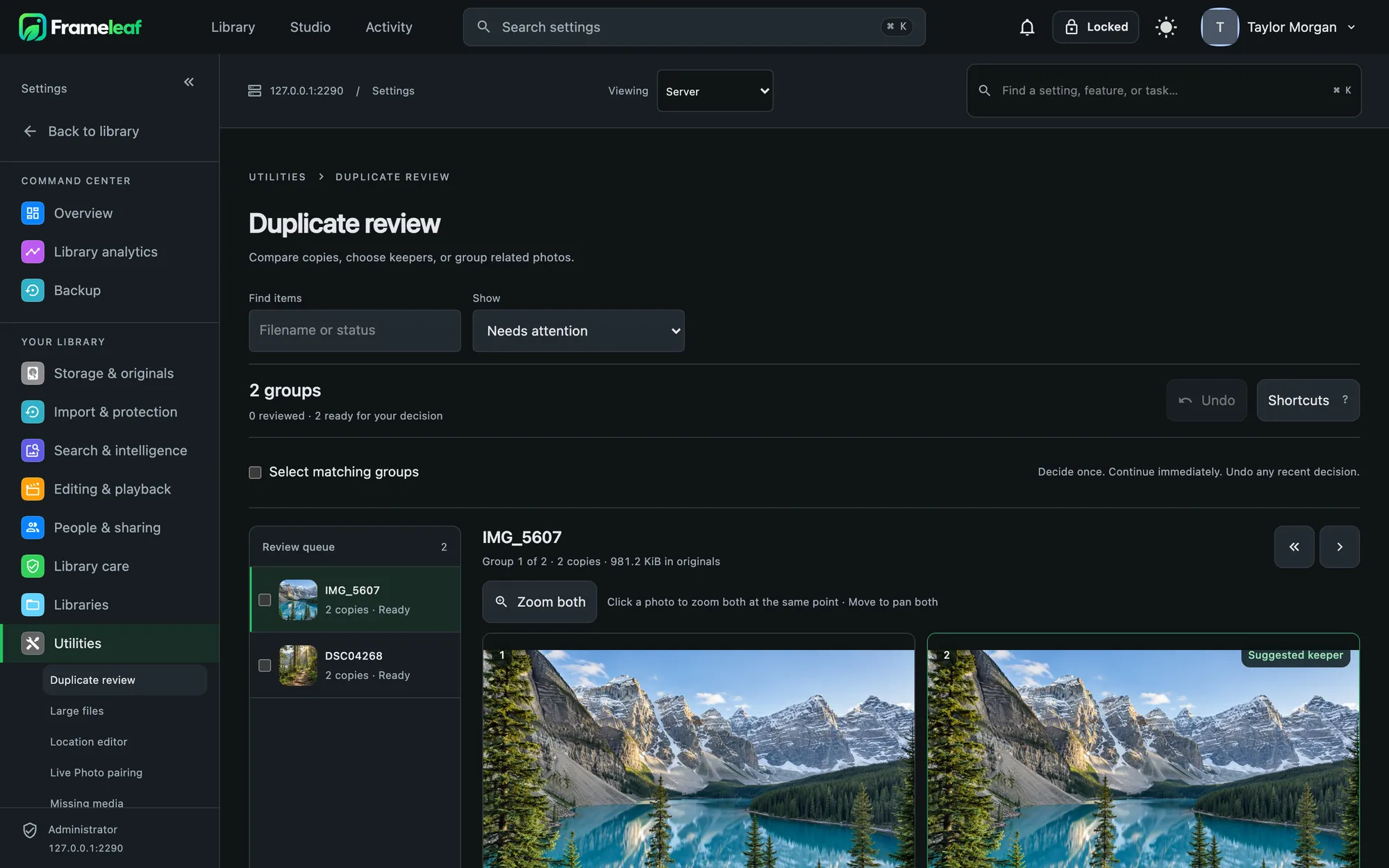 Duplicate review in the Command Center