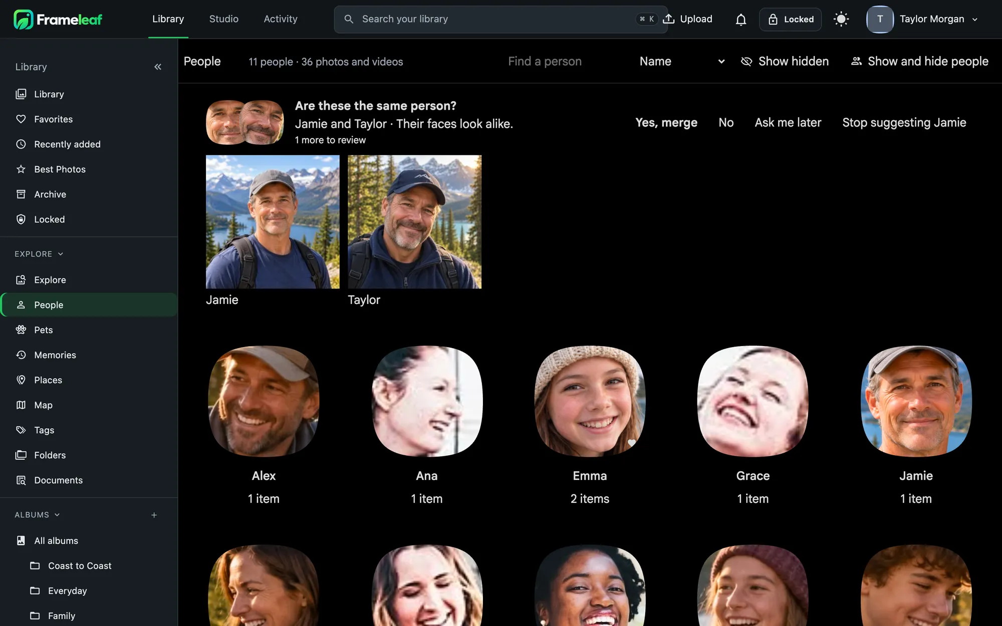 People page with a merge suggestion