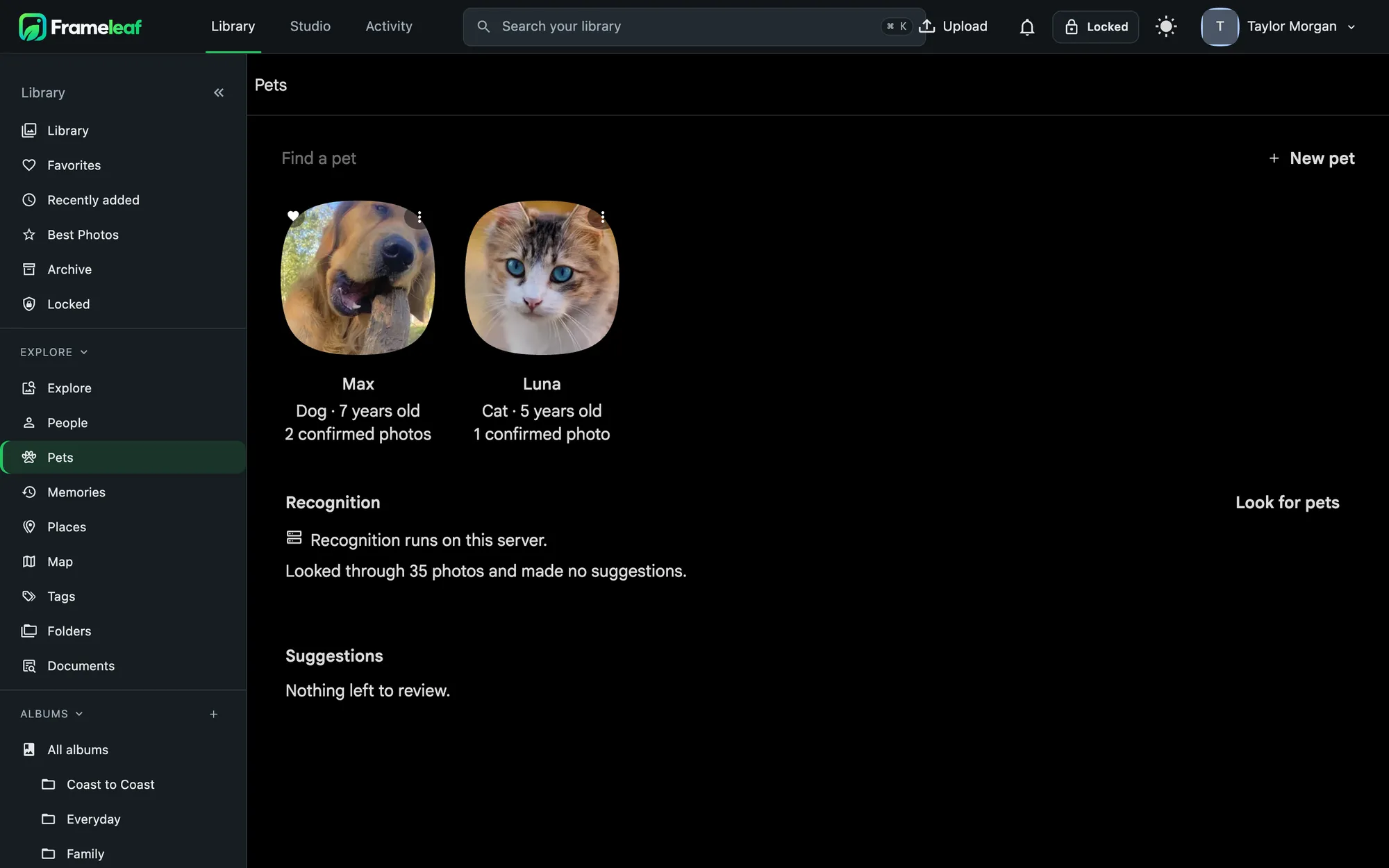 Pets page with Max and Luna