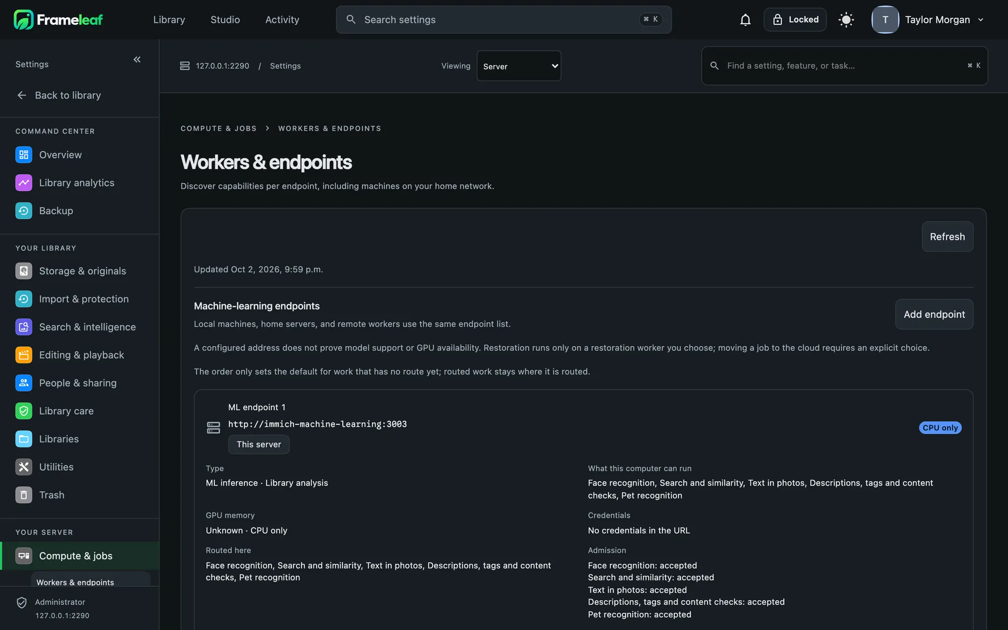 Processing destinations and workers in the Command Center